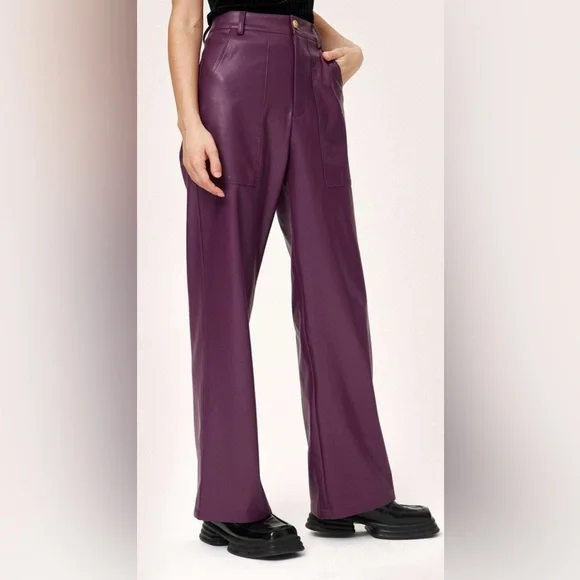 Cider Faux Leather plum merlot wine Purple Straight Leg Pants M hippie rock boho - Picture 3 of 10